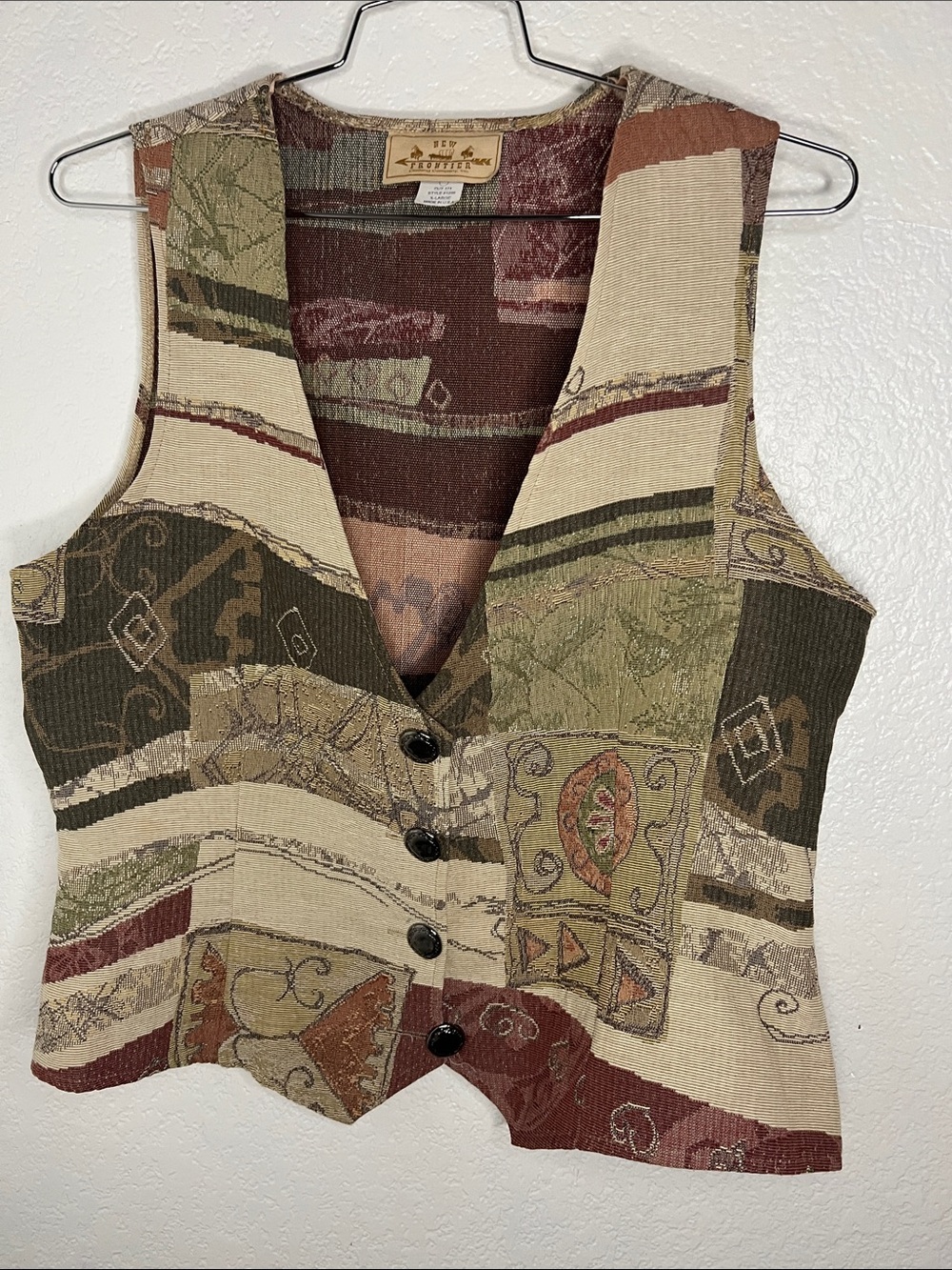 New frontier Abstract Patchwork Button-Front Women's Vest - Multicolor size xl
